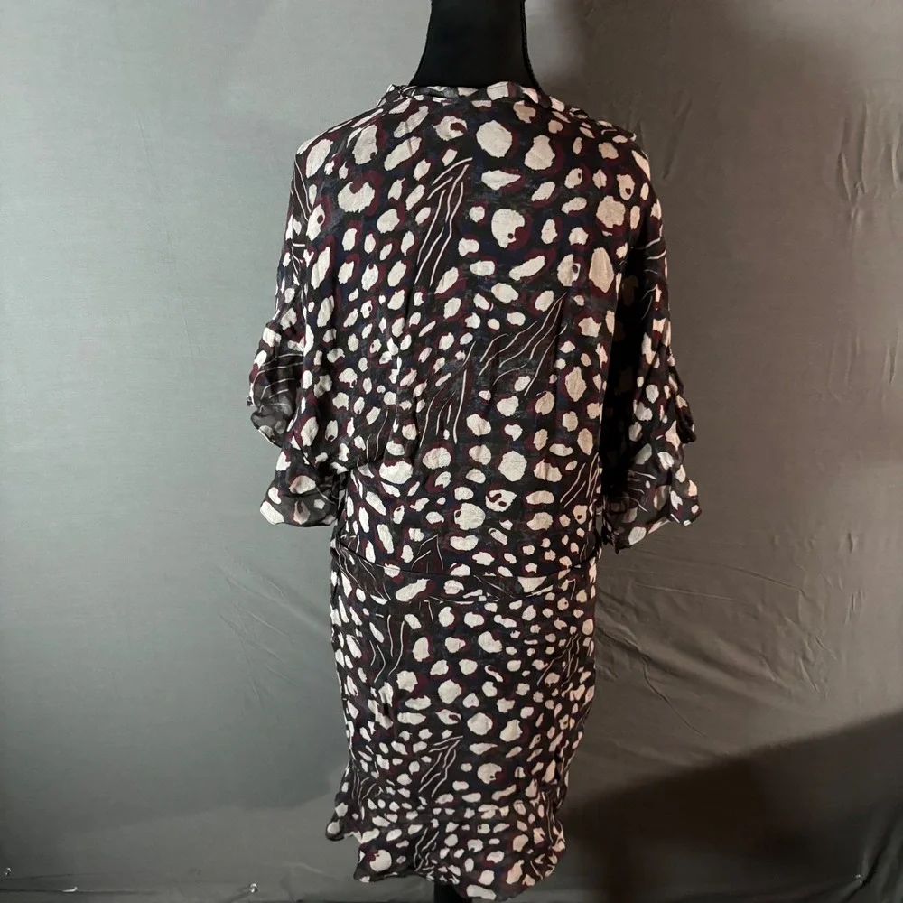 IRO Animal Print Silk Wrap Midi Dress Ruffle Sleeve‎ Tie Waist 36